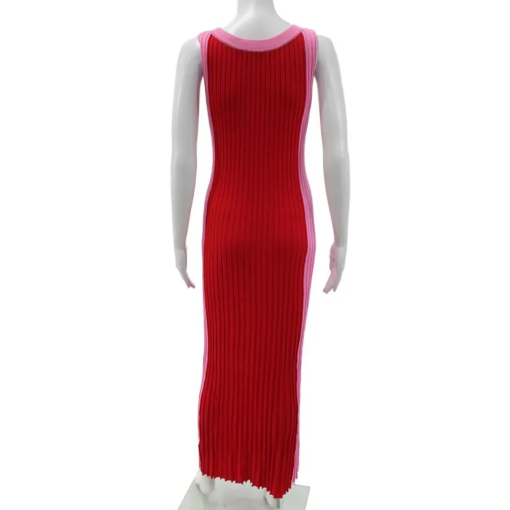 Zara Knit Womens Maxi Pink Colorblock Scoop Neck Sleeveless Dress Size M